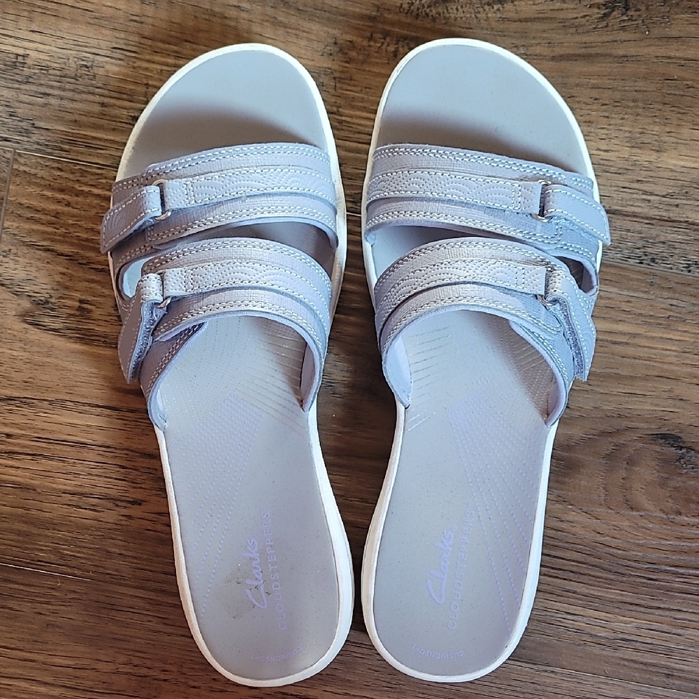 Clarks Cloudsteppers Slide Sandals, Size 9, Lavender Purple & White